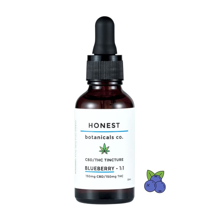 Honest Botanicals 1 to 1 CBD THC Blueberry Tincture bottle