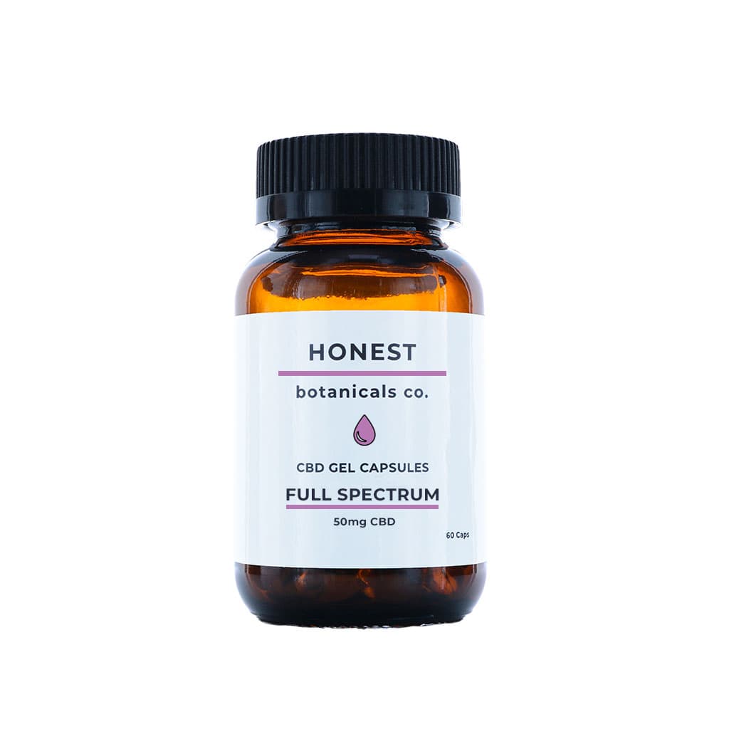 Full Spectrum CBD gel capsule bottle from Honest Botanicals