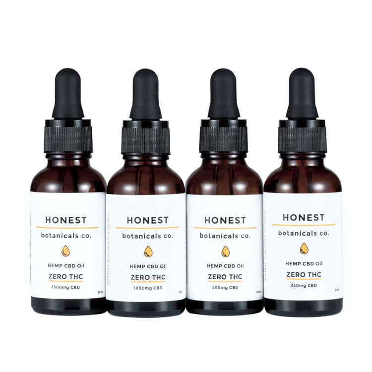 Honest Botanicals CBD oil no THC group shot assorted strengths