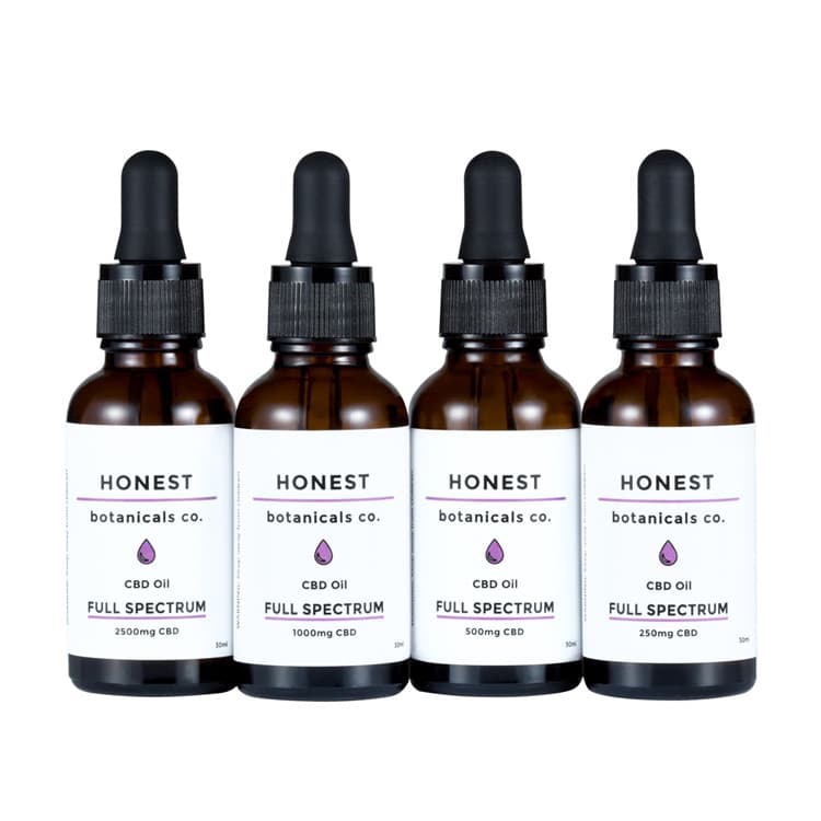 Full Spectrum CBD Oil lineup in 250mg, 500mg, 1000mg, and 2500mg strengths