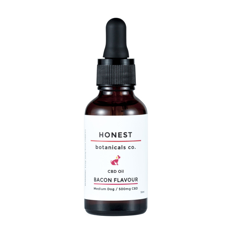 Honest Botanicals CBD oil for dogs, dropper bottle.